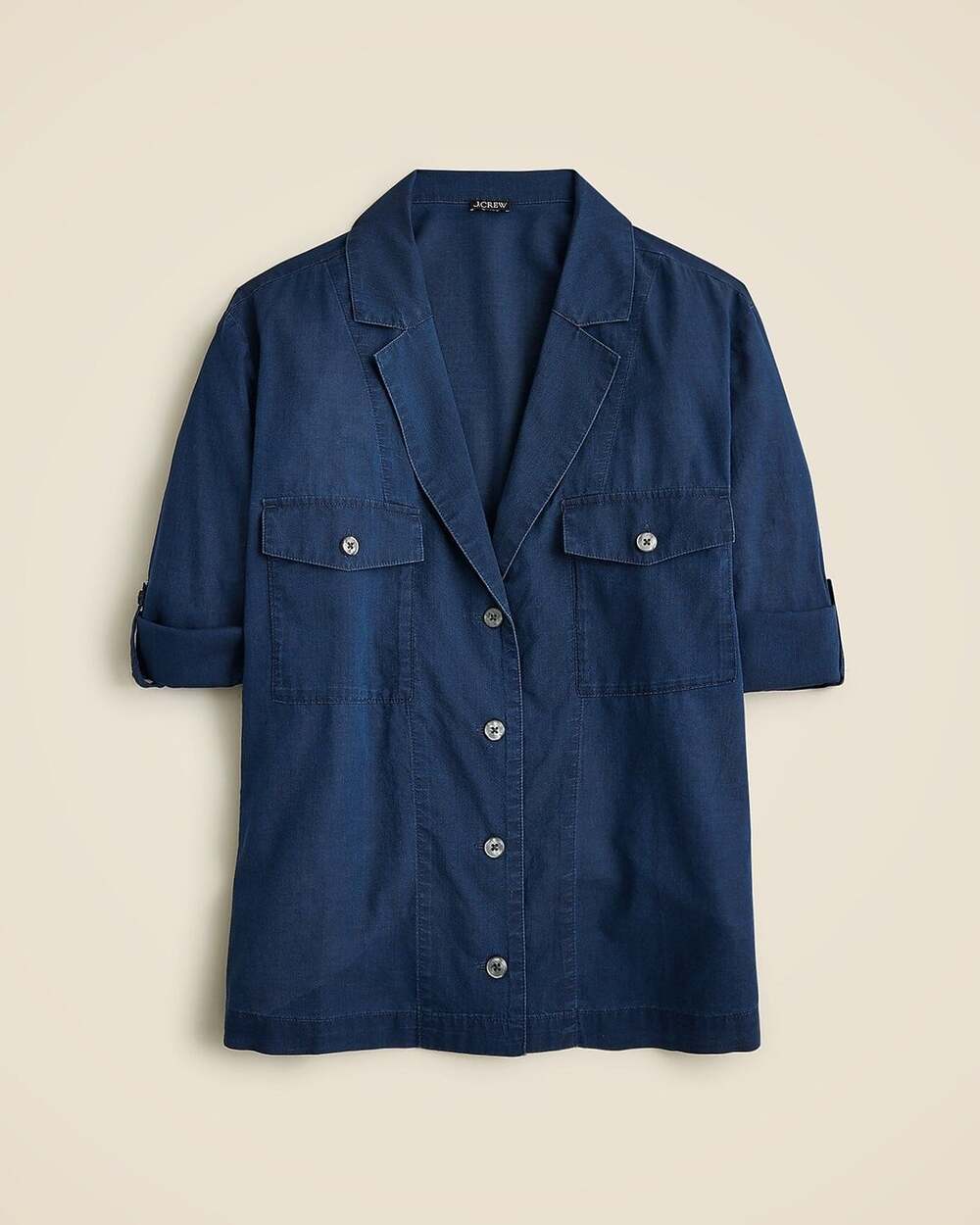 J.Crew Camp-Collar Indigo Cotton Voile Utility Shirt Size 8